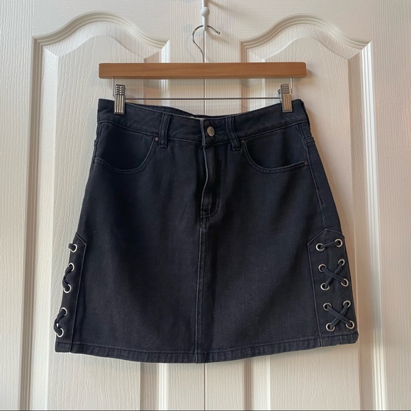 Black Denim Mini Skirt by Pacsun with Lace Up Detail on Sides ❤️‍🔥 - Picture 2 of 4